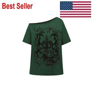 Oversized Off Shoulder Graphic Tee Y2K Chic Casual Plus Size T-Shirt